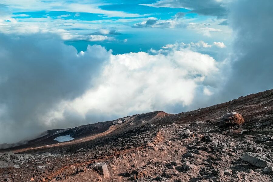 View from the rim of the Mt Fuji crater looking inward