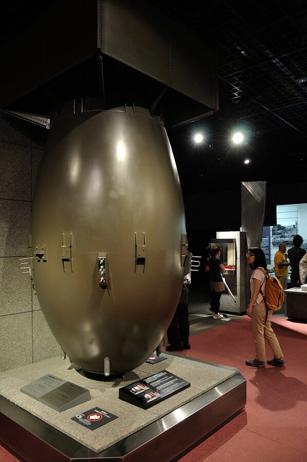 Life-size model of the Fat Man bomb at the Nagasaki Atomic Bomb Museum