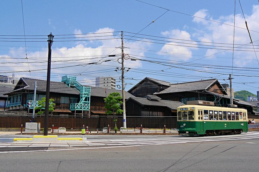 Dejima with passing Nagasaki trams