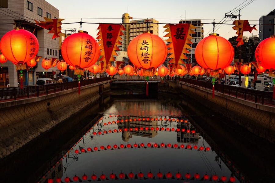Nagasaki Lantern Festival lanterns over the canal