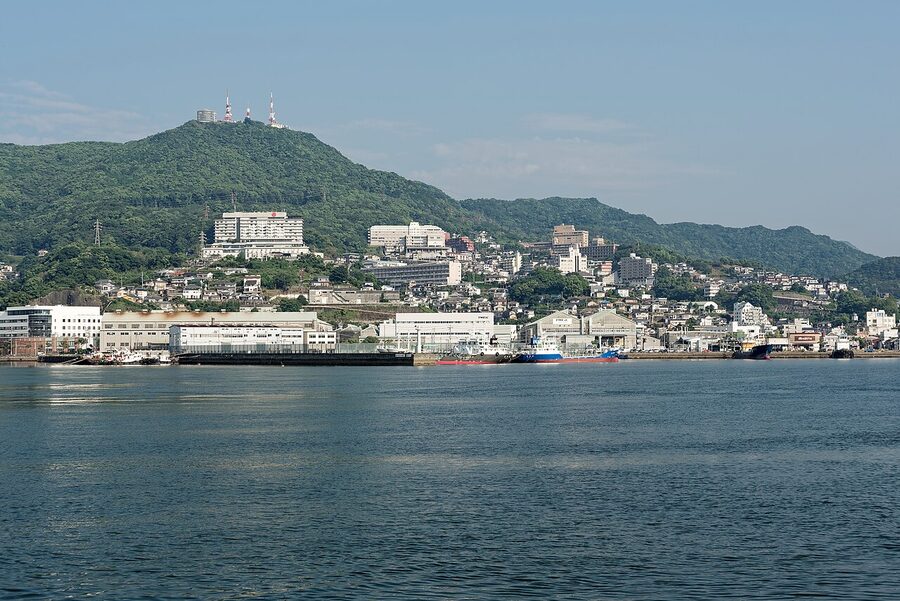 Mt Inasa rising over Nagasaki Harbour