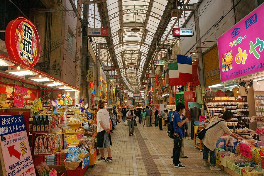 Inside the Heiwa-dori arcade in Naha
