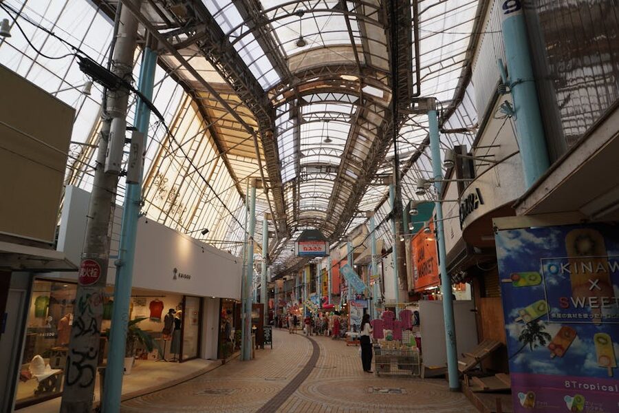 Heiwa-dori shopping street in Naha at street level