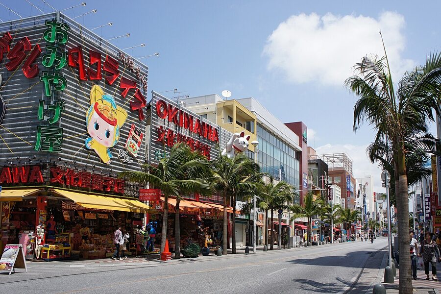 Kokusai-dori main street in Naha during the day