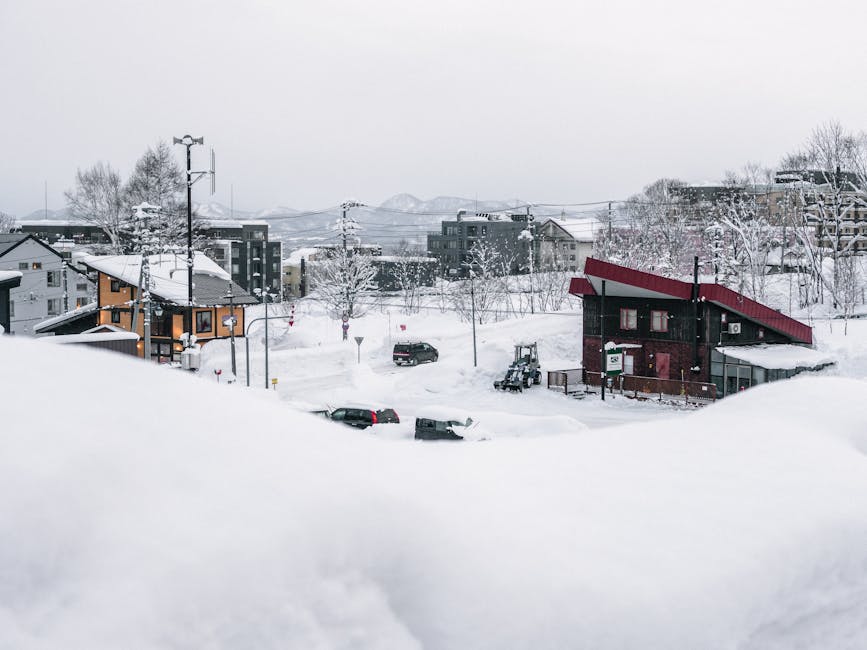 Snow-covered village near Niseko