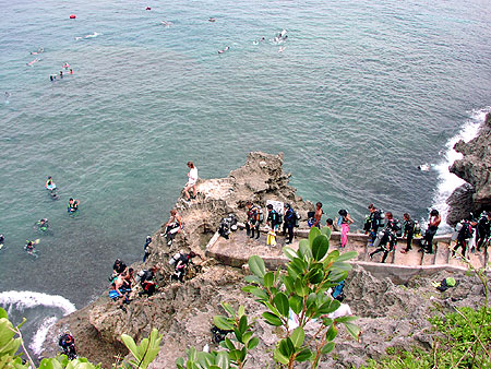 Cape Maeda cliff staircase down to the Blue Cave dive platform on Okinawa main island