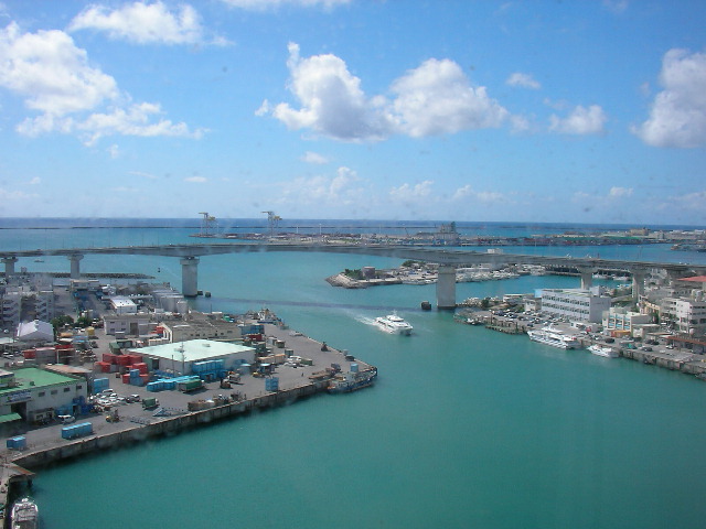 Tomari Port pier in Naha with Kerama ferries docked