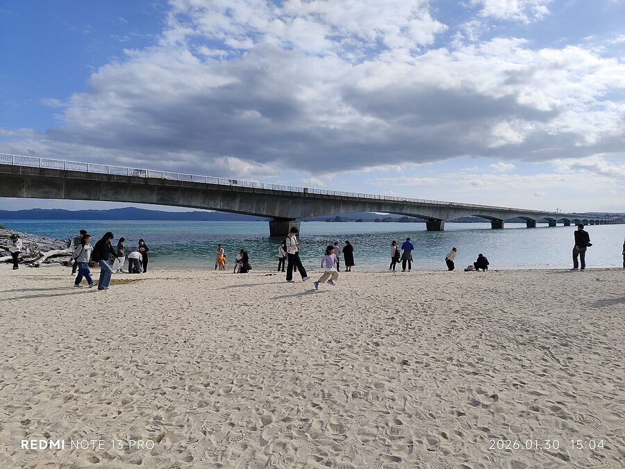 The 1,960-metre Kouri Bridge over turquoise water connecting Yagaji and Kouri Islands
