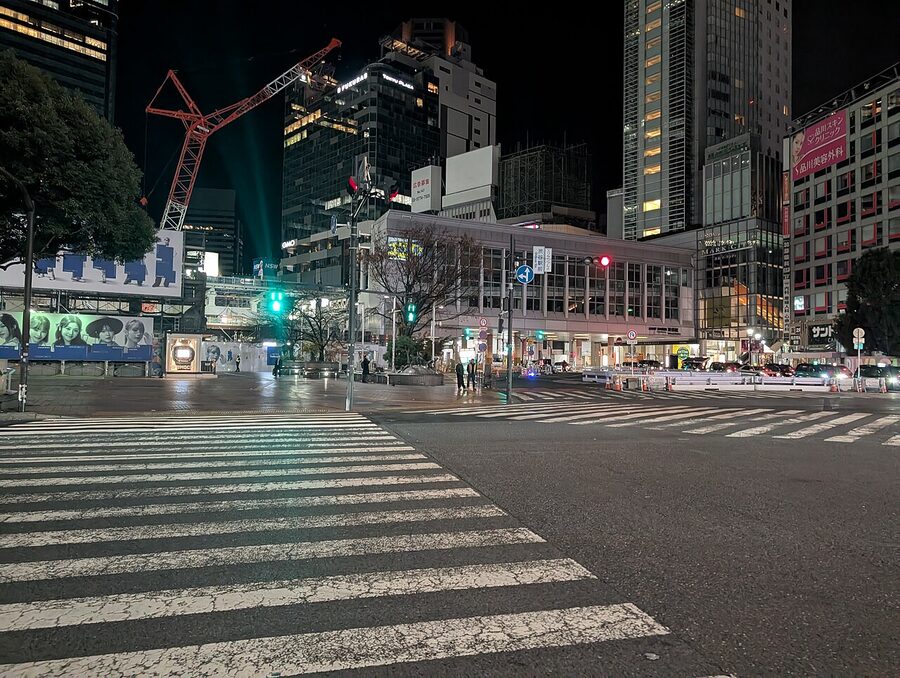 Shibuya scramble crossing empty at 2am on a weekday