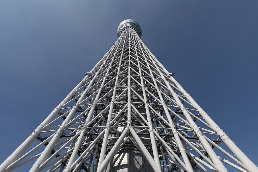 Worm's-eye view of Tokyo Skytree on a sunny day
