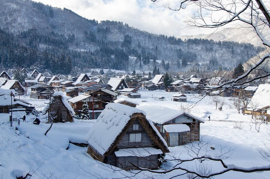 Shirakawa-go traditional gassho-zukuri farmhouses in soft afternoon light