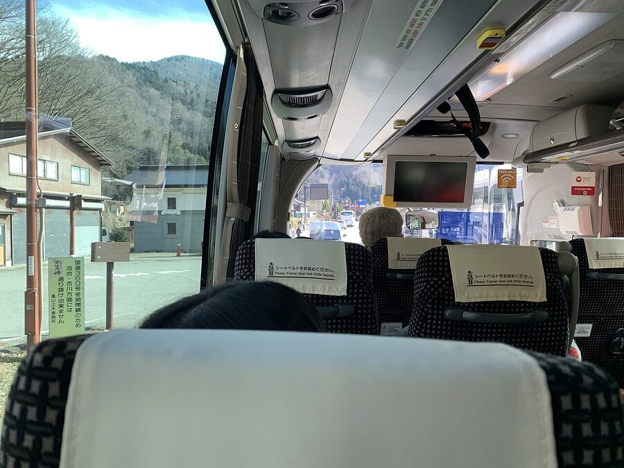 View from inside a Hokutetsu highway bus en route to Shirakawa-go