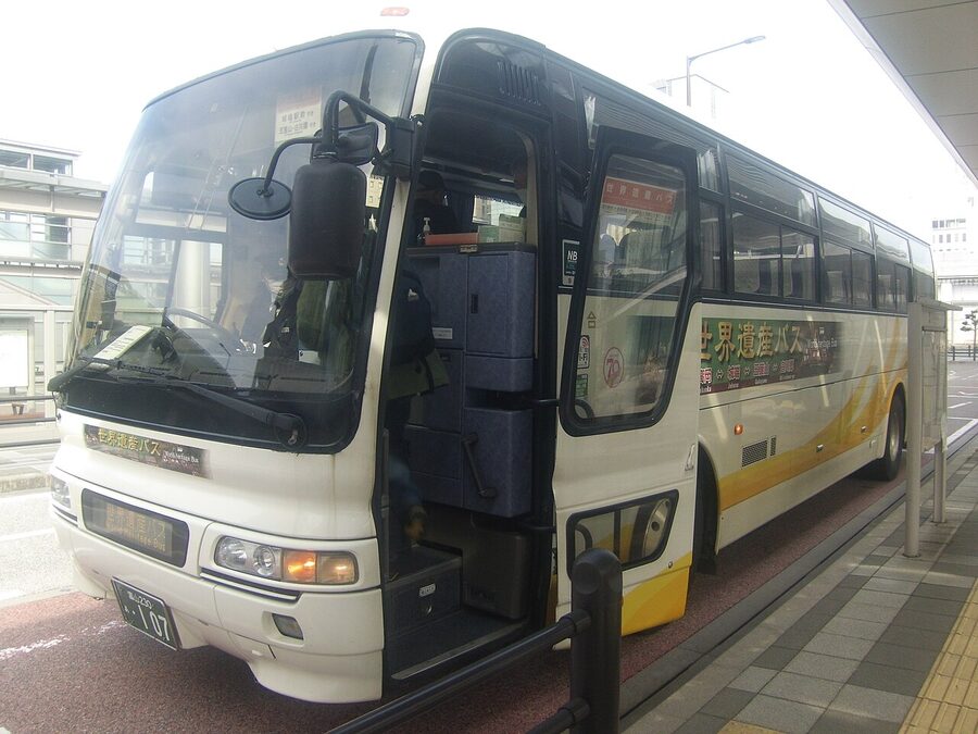 Gokayama Shirakawa-go World Heritage shuttle bus parked at terminal