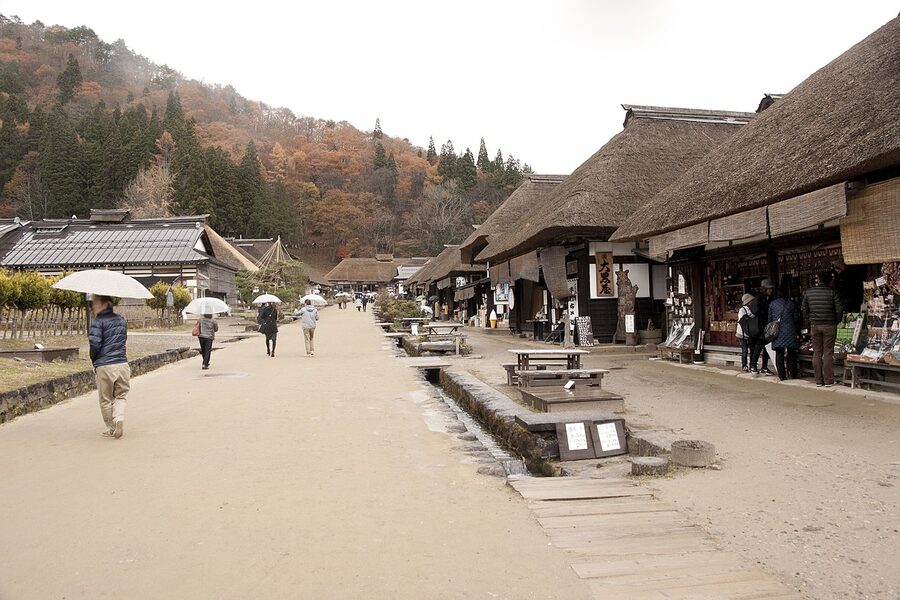 Thatched roofs in Ouchi-juku Edo-period post town, Fukushima
