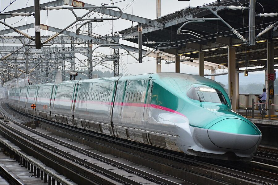 JR East Tohoku Shinkansen E5 series Hayabusa train at platform