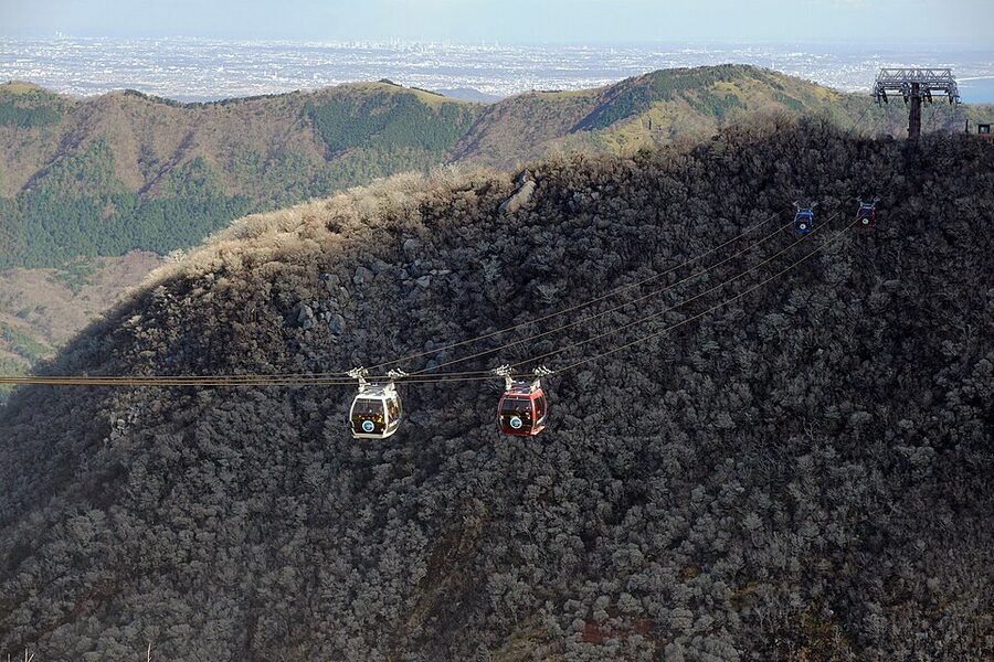Owakudani volcanic valley with steaming sulphur vents