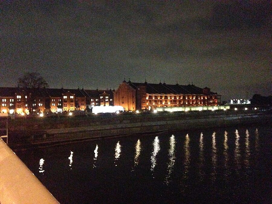 Yokohama Red Brick Warehouses lit up at night