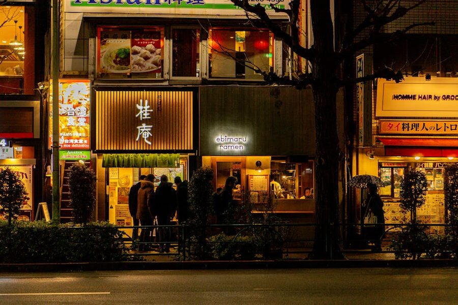 Tokyo ramen shop street at night