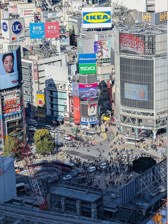 Shibuya scramble crossing seen from Shibuya Stream
