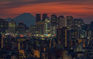 Tokyo skyline at dusk with Mount Fuji