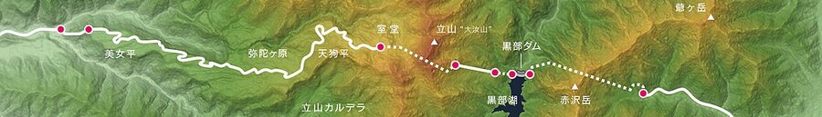Tateyama Kurobe Alpine Route topographic map showing the eight-vehicle traverse