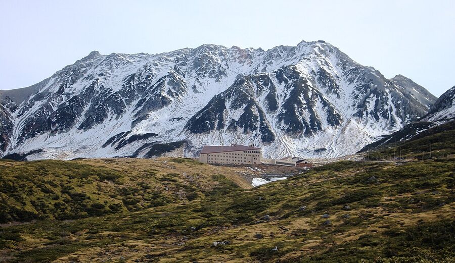 Hotel Tateyama and the Tateyama range, the highest hotel in Japan at 2450 metres