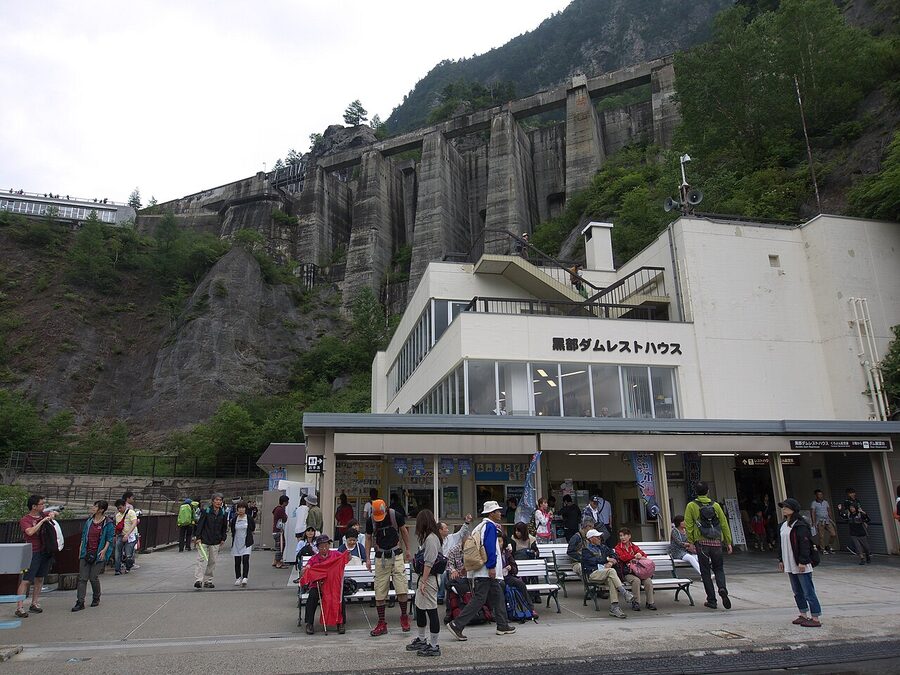 Kurobe Dam viewed from the elevated observation route over the gorge