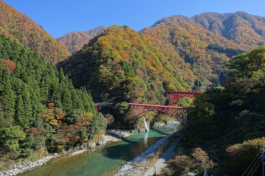 Kurobe Gorge Railway bridge crossing the Kurobe river canyon