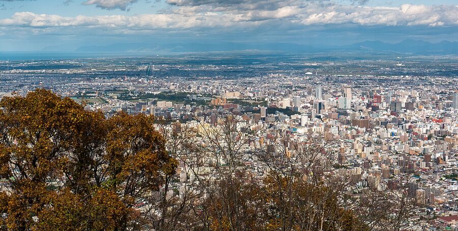 Daytime view of Sapporo and Ishikari Bay from Mt Moiwa