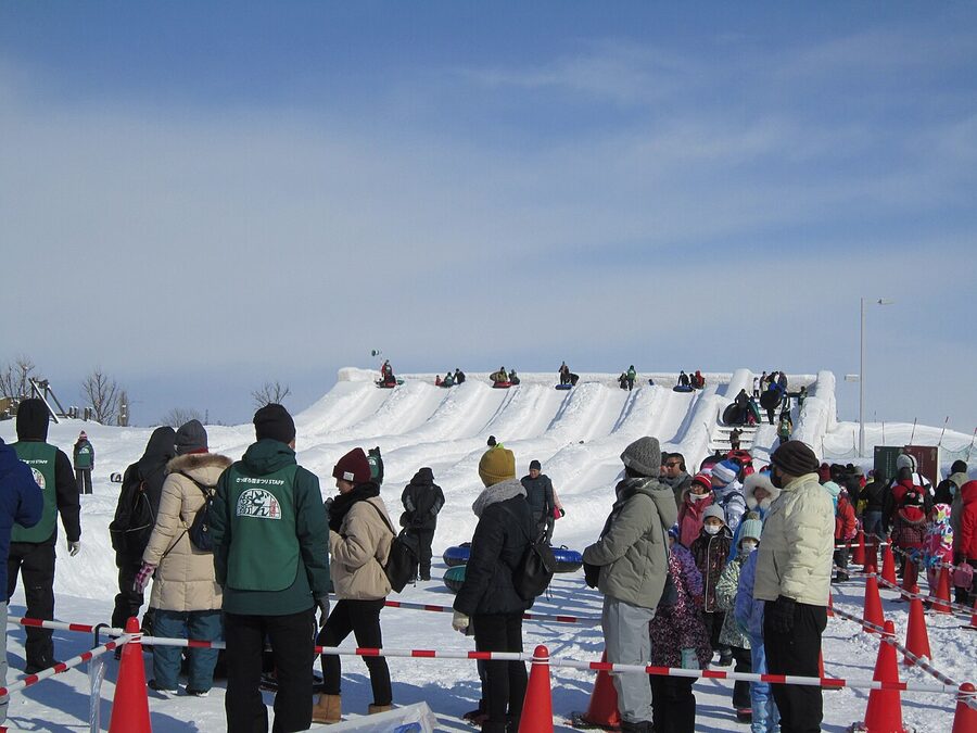 Tube sliders at the Tsudome family venue of the Sapporo Snow Festival