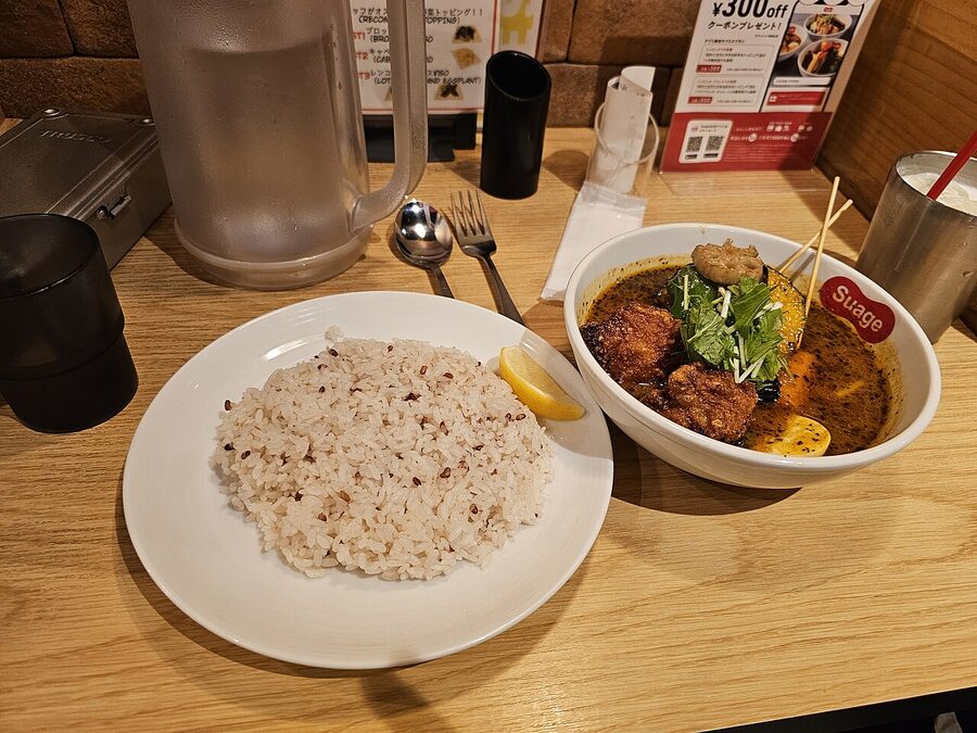 Sapporo soup curry with chicken and roasted vegetables