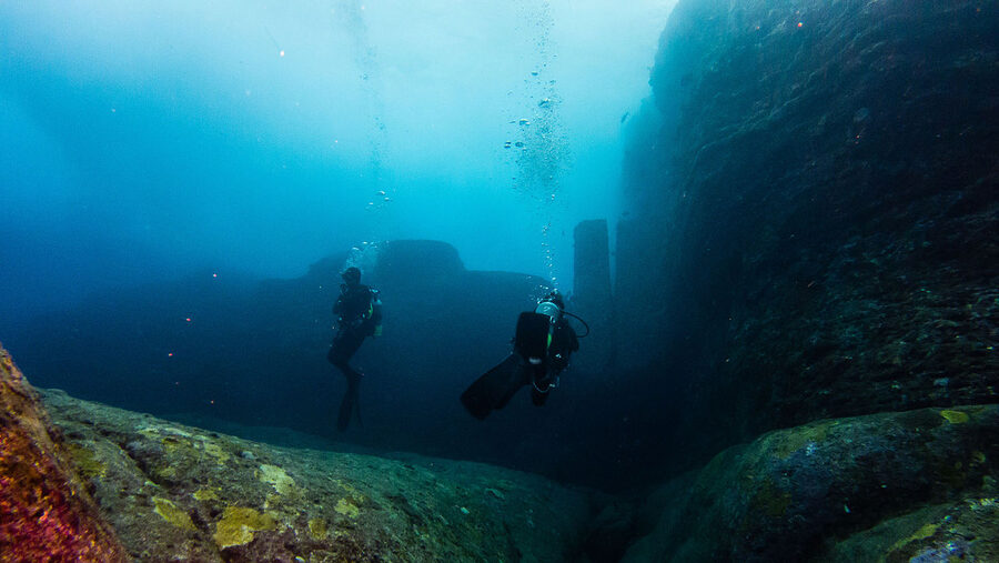 Yonaguni monument with diver