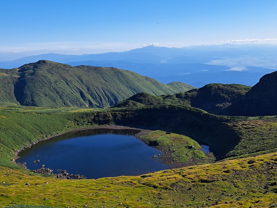 Mt Gassan with Chokai pond in the foreground