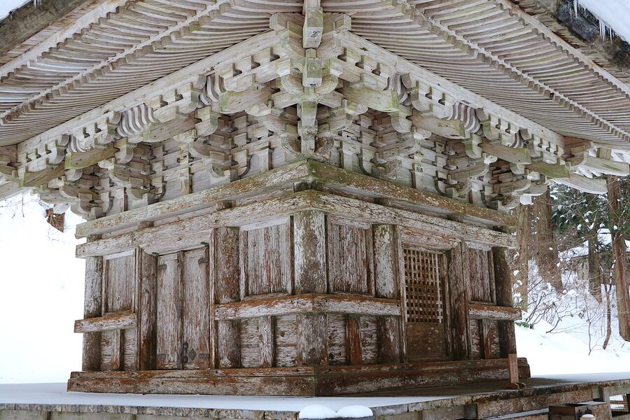 Mt Haguro five-storied pagoda in winter snow